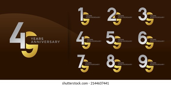 Juego de Aniversario logotipo plata y color dorado con fondo marrón para celebración
