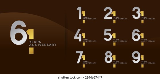 Set of Anniversary logotype silver and golden color with brown background for celebration