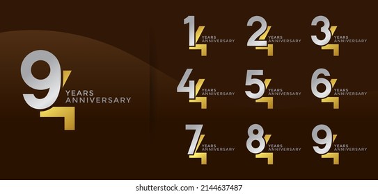 Set of Anniversary logotype silver and golden color with brown background for celebration