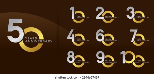 Set of Anniversary logotype silver and golden color with brown background for celebration