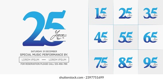 Set of Anniversary Logotype with silver ribbon, blue color can be use for special day celebration