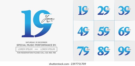 Logotipo de juego de Aniversario con cinta de plata, color azul puede ser usado para celebración de día especial