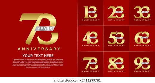 Set of Anniversary Logotype with silver ribbon, golden color can be use for special day celebration