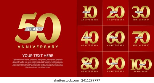 Logotipo del juego de Aniversario con cinta de plata, color dorado se puede usar para celebración de día especial