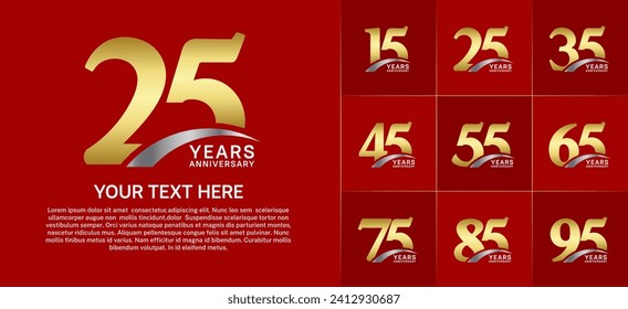 Set of Anniversary Logotype with silver swoosh, golden color can be use for special day celebration