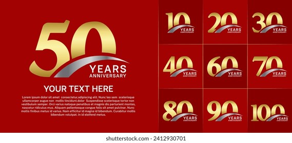 Set of Anniversary Logotype with silver swoosh, golden color can be use for special day celebration