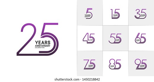 set of anniversary logotype with single line style purple color for invitation, greeting card, precious moment, and celebration event
