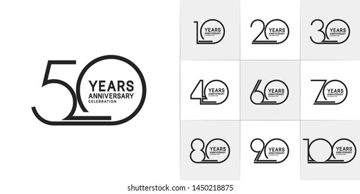 set of anniversary logotype with single line style black color for invitation, greeting card, precious moment, and celebration event