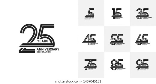 set of anniversary logotype style with black color for celebration event, wedding, greeting card, and invitation