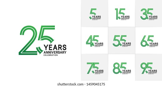 set of anniversary logotype style with black and green color for celebration event, wedding, greeting card, and invitation