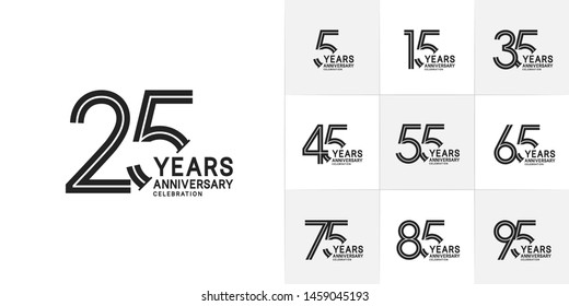 set of anniversary logotype style with black color for celebration event, wedding, greeting card, and invitation