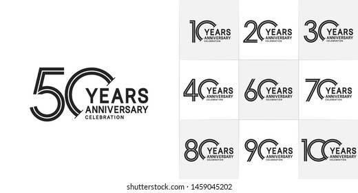 set of anniversary logotype style with black color for celebration event, wedding, greeting card, and invitation