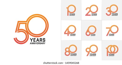 set of anniversary logotype style with black and orange color for celebration event, wedding, greeting card, and invitation
