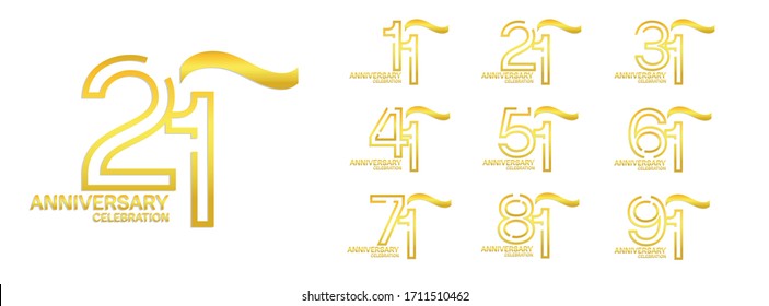Set of anniversary logotype style with elegant golden color isolated on white background for celebration event, wedding, greeting card, and invitation