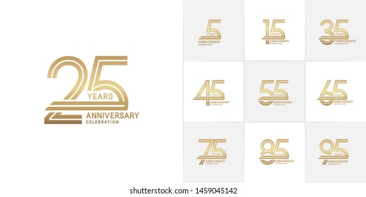 set of anniversary logotype style with golden color for celebration event, wedding, greeting card, and invitation