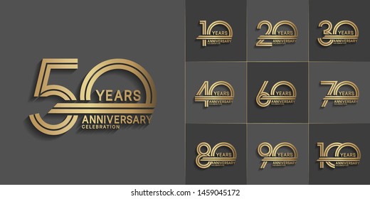 set of anniversary logotype style with golden color for celebration event, wedding, greeting card, and invitation