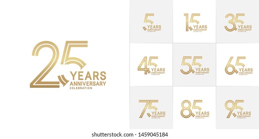 set of anniversary logotype style with golden color for celebration event, wedding, greeting card, and invitation