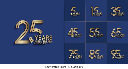 set of anniversary logotype style with golden color for celebration event, wedding, greeting card, and invitation