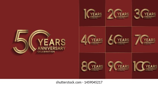 set of anniversary logotype style with golden color for celebration event, wedding, greeting card, and invitation