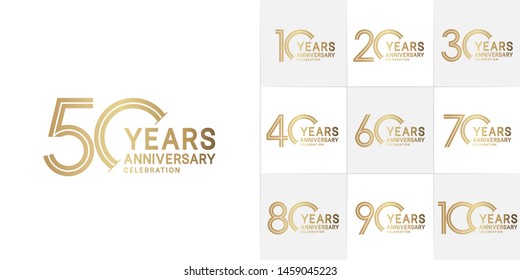 Set Of Anniversary Logotype Style With Golden Color For Celebration Event, Wedding, Greeting Card, And Invitation