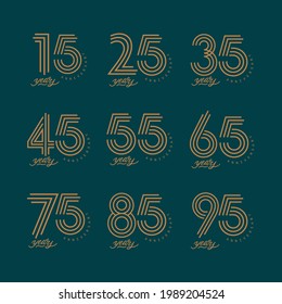 set of anniversary logotype style golden color for celebration event, wedding, greeting card, and invitation