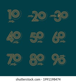 set of anniversary logotype style golden color for celebration event, wedding, greeting card, and invitation