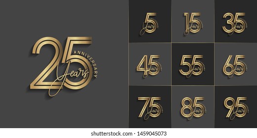 set of anniversary logotype style with handwriting golden color for celebration event, wedding, greeting card, and invitation