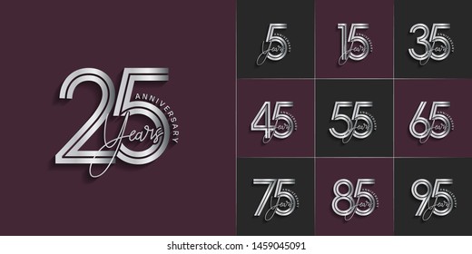 set of anniversary logotype style with handwriting silver color for celebration event, wedding, greeting card, and invitation