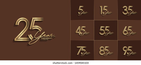 set of anniversary logotype style with handwriting golden color for celebration event, wedding, greeting card, and invitation