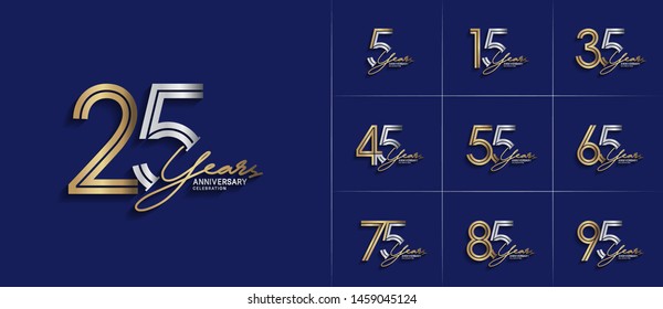 set of anniversary logotype style with handwriting silver and gold color for celebration event, wedding, greeting card, and invitation