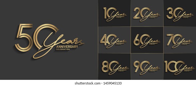 Set Of Anniversary Logotype Style With Handwriting Golden Color For Celebration Event, Wedding, Greeting Card, And Invitation