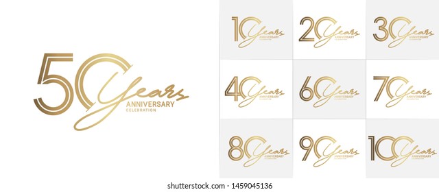 set of anniversary logotype style with handwriting golden color for celebration event, wedding, greeting card, and invitation svg