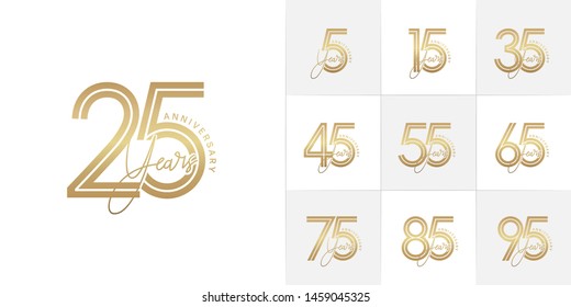 set of anniversary logotype style with handwriting golden color for celebration event, wedding, greeting card, and invitation