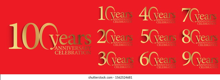 set of anniversary logotype style with handwriting golden color for celebration event, wedding, greeting card, and invitation. vector illustration