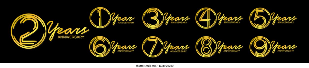 set of anniversary logotype style with handwriting golden color on elegant black background for celebration event, wedding, greeting card, and invitation