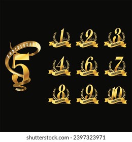 set of anniversary logotype style with handwriting golden color for celebration event, wedding, greeting card, and invitation