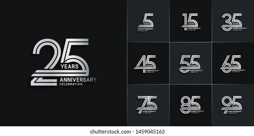 set of anniversary logotype style with silver color for celebration event, wedding, greeting card, and invitation
