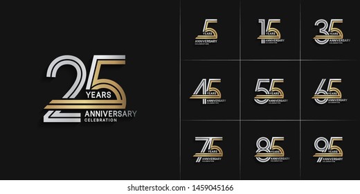 set of anniversary logotype style with silver and gold color for celebration event, wedding, greeting card, and invitation