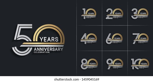 set of anniversary logotype style with silver and gold color for celebration event, wedding, greeting card, and invitation