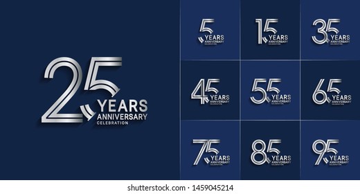 set of anniversary logotype style with silver color for celebration event, wedding, greeting card, and invitation