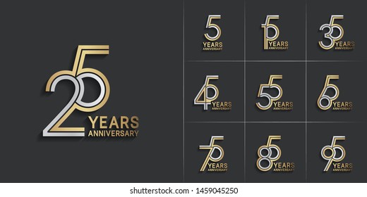set of anniversary logotype style with silver and gold color for celebration event, wedding, greeting card, and invitation