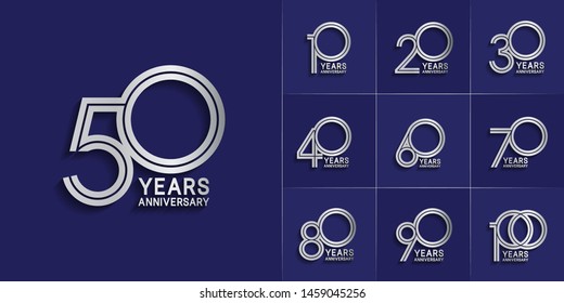 set of anniversary logotype style with silver color for celebration event, wedding, greeting card, and invitation