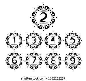 set of anniversary logotype style with tribal motifs on white background for celebration event, wedding, greeting card, and invitation