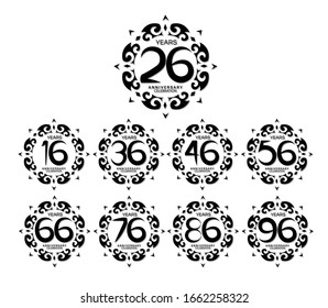 set of anniversary logotype style with tribal motifs on white background for celebration event, wedding, greeting card, and invitation