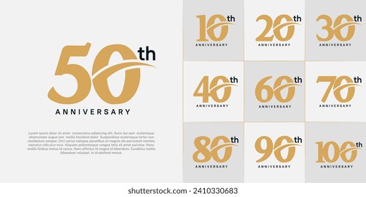 Set of Anniversary Logotype with swoosh, brown and black color can be use for special day celebration