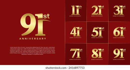 Set of Anniversary Logotype with swoosh, golden color can be use for special day celebration