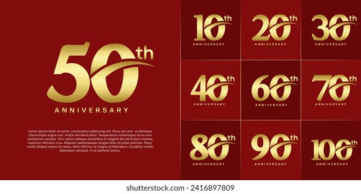 Set of Anniversary Logotype with swoosh, golden color can be use for special day celebration