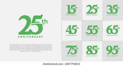 Set of Anniversary Logotype with swoosh, green color can be use for special day celebration