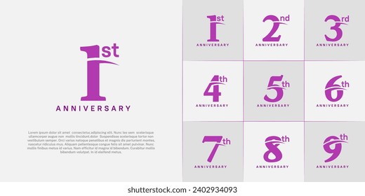 Set of Anniversary Logotype with swoosh, purple color can be use for special day celebration