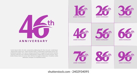 Set of Anniversary Logotype with swoosh, purple color can be use for special day celebration